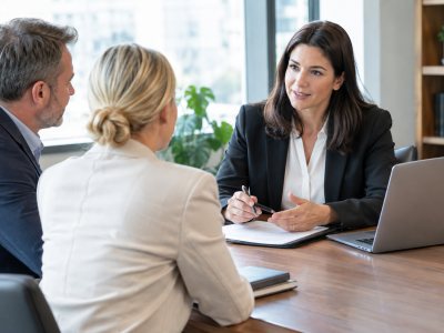 Professional meeting between solicitor and business clients